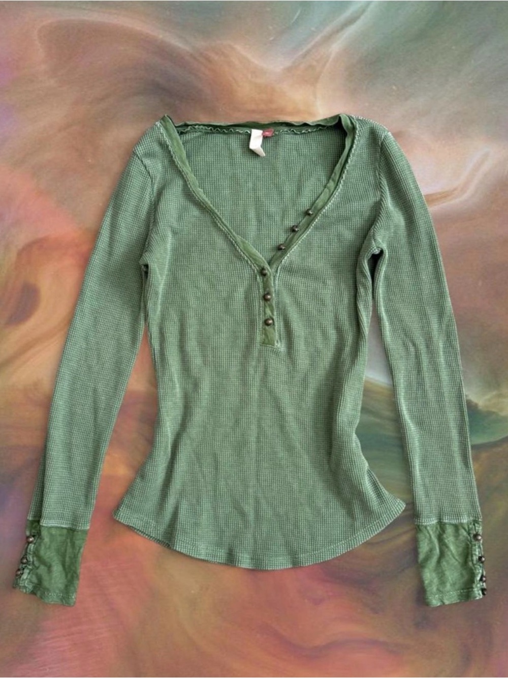 Pilcro Green Waffle Henley Shirt Grunge Boho Free People Style Anthropologie
